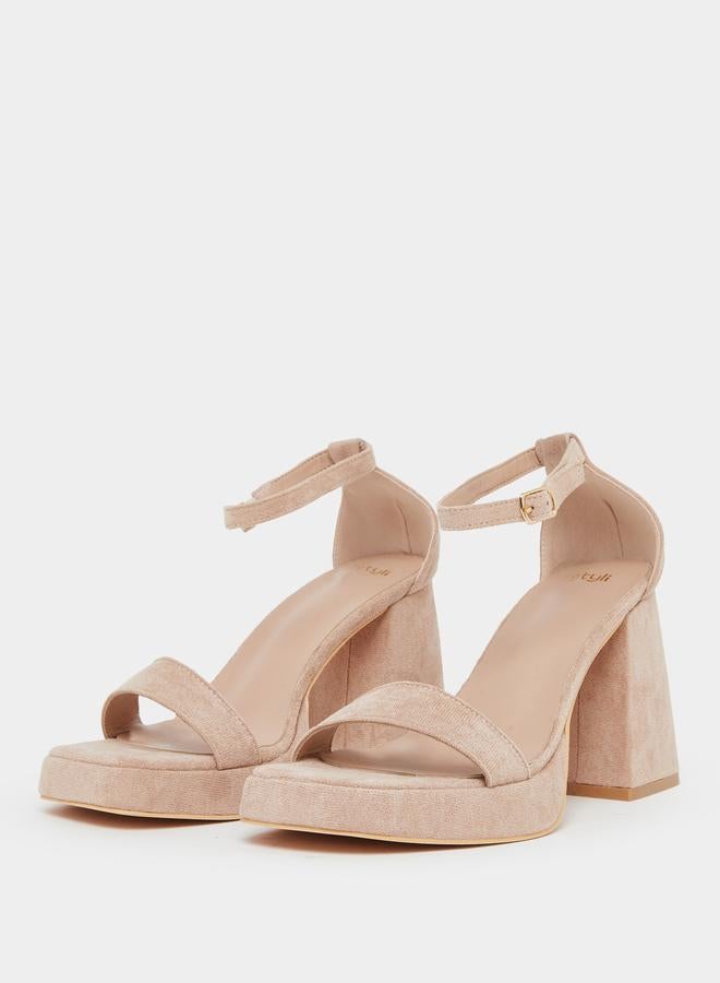 Styli Beige Ankle Strap Platform High Heel Sandals - Image 2